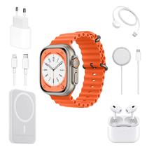 Kit Relogio Smartwatch X10 /49MM / com Fone de Ouvido + Carregador de Parede USB-C com Cabo USB-C para Lightning + Carregador Portatil + Carregador Magsafe - Laranja