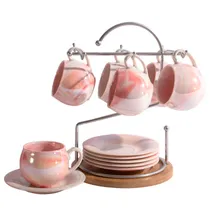 Conjunto de 6 Xícaras e Pires com Suporte para Café Ou Chá