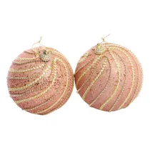 Bola de Natal Vermelha/Dourada com Listras 10CM 2 Peças.