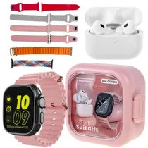 Kit Relógio K18-Combo 49 MM com Bluetooth + Fone de Ouvido Sem Fio + Case Rosa