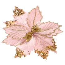 Flor Natalina Rosa com Detalhes Dourados