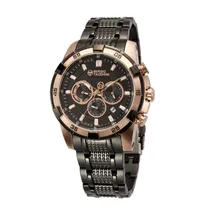 Relógio Analógico Masculino Sergio Tacchini ST.1.10026-3 Pulseira de Aço Inoxidável - Preto e Rosa Ouro