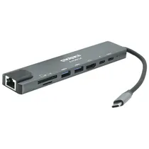 Hub USB-C 3.1 Satellite A-HUBC54 8 Portas / HDMI / 2 USB 3.0 / RJ45 / SD / TF / 2 USB-C Femea - Preto