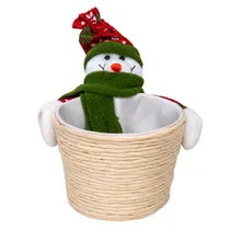 Cesta de Natal com Boneco de Neve 10X8X8CM - Vermelha/Verde