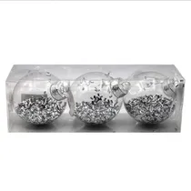 Bola de Natal Transparente com Lascas Prateadas 8CM 6 Peças.