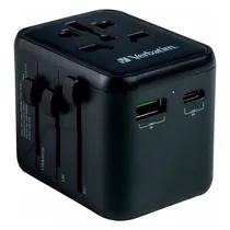 Adaptador de Tomada Verbatim UTA-01 Universal 12W USB-C/USB-A - Preto