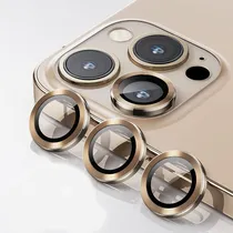 Pelicula Protetora de Vidro para Camera 4LIFE para iPhone 13 Pro / 13 Pro Max / Anéis de Metal / Anti-Riscos - Um Conjunto (3 Peças) - Gold