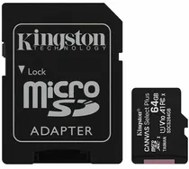 Cartão de Memória Micro SD Kingston 64GB Canvas Select Plus 2X1 - 100MB/s