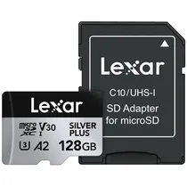 Cartão de Memória Micro SD de 128GB Lexar Professional Silver Plus LMSSIPL128G-Bnang - Preto/Cinza
