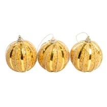 Bola de Natal Dourada Decorada 8CM 3 Peças.