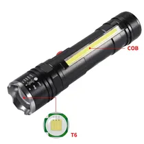 Lanterna Tatico LED Cob Telescopic Zoom T6-26 / 100000W / USB Recarregável com Bateria Incluida - Preto