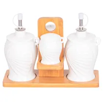 Condimentero de Cerâmica – Set com 4 Peças + Suporte