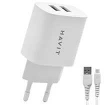 Carregador Tomada Havit ST902 USB - Branco + Cabo USB / USB-C