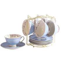 Conjunto de 6 Xícaras e Pires com Suporte para Café Ou Chá