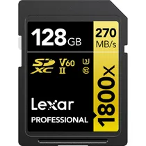 Cartão de Memória SD SDXC Lexar Professional 1800X Série Gold 270-180 MB/s C10 U3 V60 128 GB (LSD1800128G-Bnnnu)