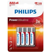 Pilha Alcalina AAA Philips Power Alkaline LR03P4B/97 1.5V - 4 Unidades