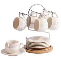 Conjunto de 6 Xícaras e Pires com Suporte para Café Ou Chá
