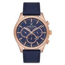 Relogio Analogico Masculino Daniel Klein DK.1.12674-5 Exclusive Gents / Pulseira de Couro Genuino - Azul/Dourado