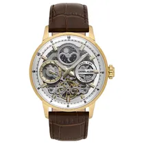 Relogio Analógico Masculino Daniel Klein DK.1.14013-5 Skeleton / Pulseira de Couro - Marrom/Dourado