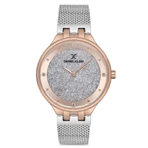 Relógio Analógico Feminino Daniel Klein DK.1.12683-5 Premium Ladies / Pulseira de Aço Inoxidável - Prata/Rose Gold Glitter