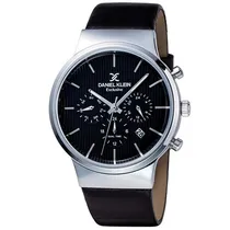Relógio Analógico Daniel Klein Exclusive DK11891-1 Masculino Pulseira de Couro - Preto e Prata