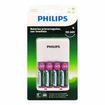 Carregador de Pilhas Philips com 4 Pilhas AA - SCB2445NB