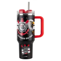 Copo Térmico Weedoo Corinthians - 1.2L - com Canudo - Vermelho e Preto  Copo Térmic...