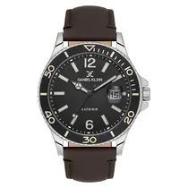 Relogio Analógico Masculino Daniel Klein DK.1.13905-5 Premium Gents / Pulseira de Couro Genuino - Preto/Prata/Marrom