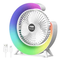 Mini Ventilador de Mesa com LED Colorful Desktop / Recarregavel - Branco