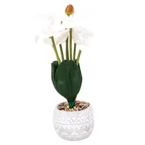 Orquídea Artificial Branca com Detalhes Rosados – Flor Decorativa Em Vaso Branco
