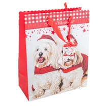 Saco de Presente Natalino com Design de Cachorro e Gato 32X26