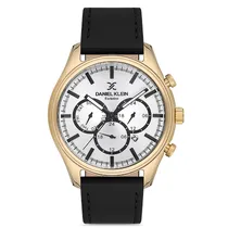 Relogio Analógico Masculino Daniel Klein DK.1.12674-4 Exclusive Gents / Pulseira de Couro Genuino - Preto/Dourado