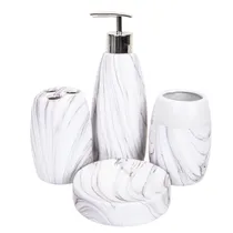 Kit Banheiro Porcelana Branco Marmorizado 4PÇS
