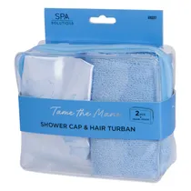 Cala Acs de Beleza Gorro de Ducha Y Turbante Spa Solution Protector Impermeable Azul