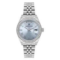 Relogio Analogico Feminino Daniel Klein DK.1.13867-2 Premium Ladies / Pulseira de Aço Inoxidável - Prata/Azul Claro