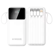 Carregador Portátil Powerbank Luo LU-6082 / 12000MAH / 22.5W / USB X2/ USB-C / com Cabo Embutido Lightning - USB - USB-C - Micro USB - Branco