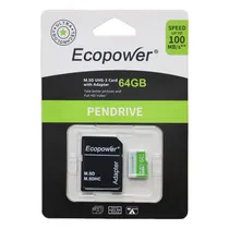 Cartão de Memória Clase 10 Micro SD Ecopower 64GB 100MB/s