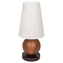 Abajur Decorativo Textura Trançada com Base de Madeira Preta - Creme