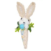 Enfeite de Coelho de Páscoa com Flor Azul 20 CM