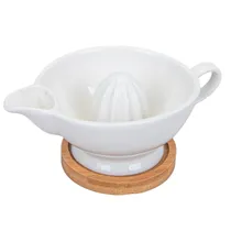 Esprimidor de Limão Em Porcelana com Base de Madeira