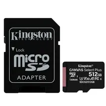 Cartão de Memória Kingston Canvas Select Plus, 512GB, Micro SDXC, V30, U3, 100MB/s, SDCS2/512GBS Cartão de Memória Kingston Canvas Select Plus, 512GB, Micro SDXC, V30, U3, 100MB/s, SDCS2/512GBS