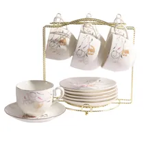 Conjunto de 6 Xícaras e Pires com Suporte para Café Ou Chá