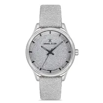 Relógio Analógico Feminino Daniel Klein DK.1.12667-1 Premium Ladies / Pulseira de Couro - Prata Glitter