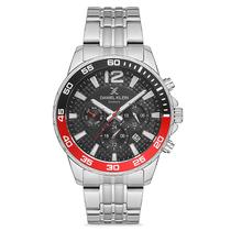 Relogio Analogico Masculino Daniel Klein DK.1.12675-1 Exclusive Gents / Pulseira de Aco Inoxidavel - Prata/Vermelho/Preto