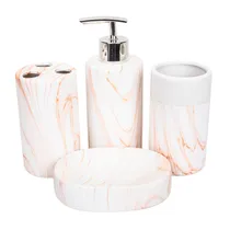 Kit Banheiro Porcelana Branco/Rosa Marmorizado 4PÇS