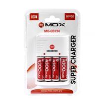 Carregador de Pilhas Mox MO-CB734 Bivolt + 4 Pilhas AA - Bivolt - Branco