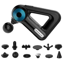 Massageador Eletrico Corporal Muscular Portatil Gun com 12 Acessorios / Recarregavel - Preto/Azul