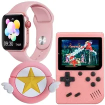 Kit Relógio K9-Combo Mini Angel Star 41 MM com Bluetooth + Fone de Ouvido Sem Fio + Console Portátil
