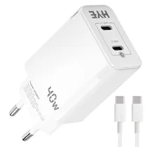 Carregador Tomada Hye HYEC121C 2 USB / 40W - Branco + Cabo USB-C / USB-C