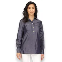 Blusa Casual Femenino Michael Kors Tipo Túnica Botón 1/4 Mangas Largas Índigo Rinse